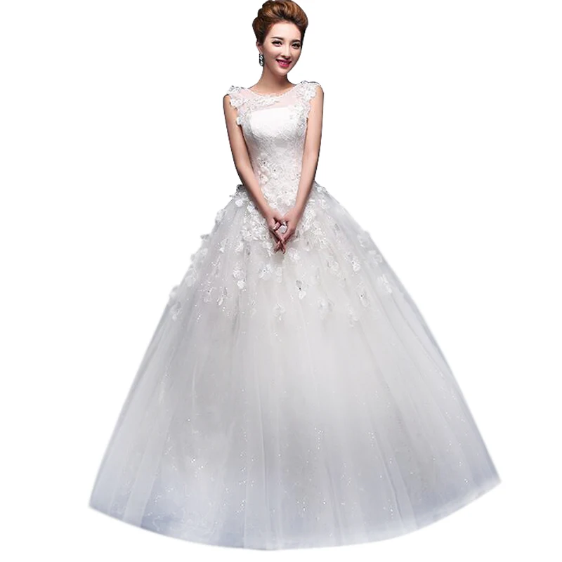

Lace Flower Slim Long Wedding Dress Sleeveless Vestido De Noiva Beading Intimate Lace-up Ball Gown Bride Accessories HS04