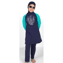 Мусульманские купальники для девочек Среднего Востока, детские купальные плавки, полный купальник-хиджаб мусульманская одежда, сшивающий купальник с принтом