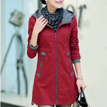 

New Women Trench Coat Slim Fashion Plus Size 4xl Medium-long Windbreaker Patchwork Hooded Outwear 2019 Autunm Winter