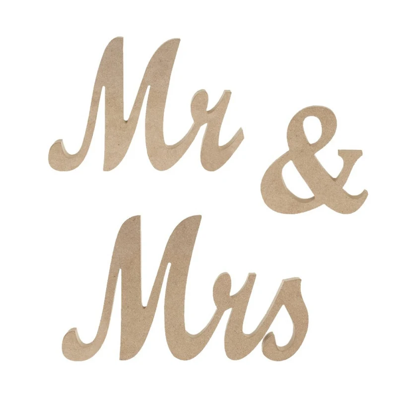 3Pcs/set Wooden MR & MRS Wedding Signs Gold Wooden Wedding Table Numbers Letters Decoration Valentine's Day Party Letter Sign