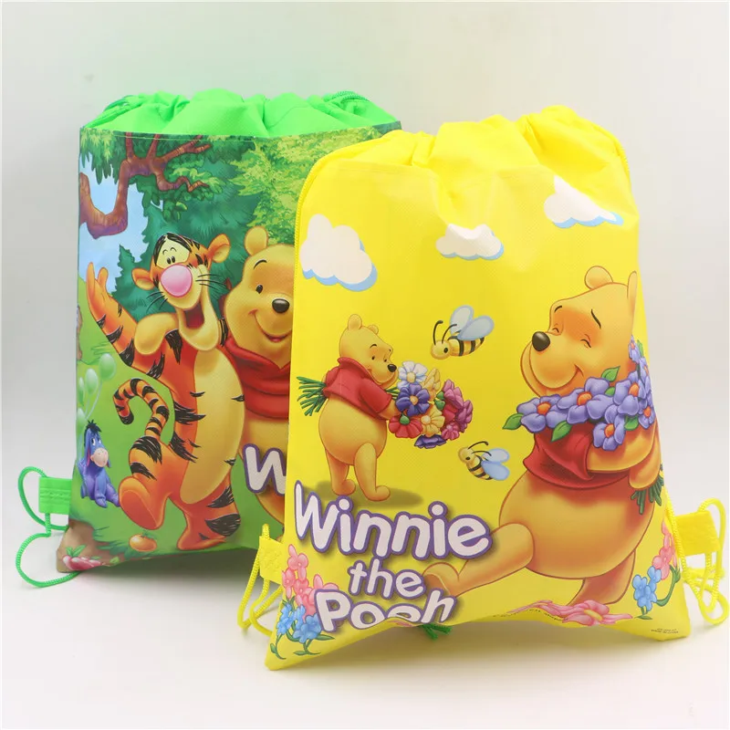 

1Pcs New Non-woven fabric travel school bag for kids winnie the pooh drawstring backpacks cartoon birthday return gifts mochila