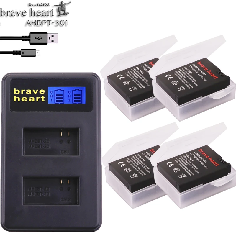 brave heart High capacity 4x hero 3 gopro hero3 battery ...