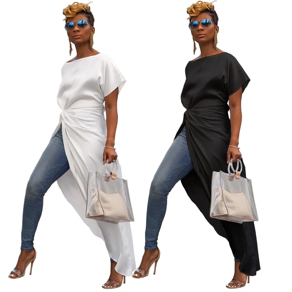 Summer New Fashion Women Dresses Draped Irregular Split Solid Party Dresses Streetwear Black White Summer New Fashion Women Dresses Draped Irregular Split Solid Party Dresses Streetwear Black White