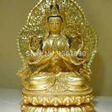 Xd 00158 1" Китай Тибет чистая бронза золото мелко резные Четыре Вооруженных Кван-инь статуя будды
