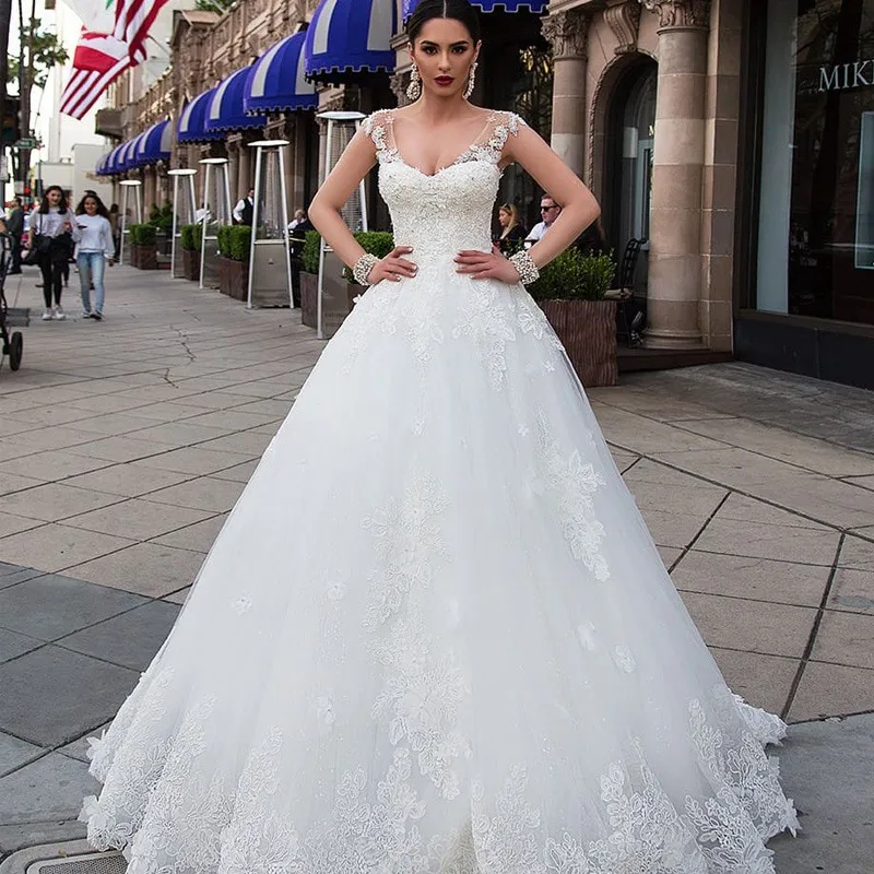 Корт поезд с аппликацией из кружева и тюля robe de Marie Свадебное бальное платье vestidos De Novia элегантное Милое Свадебное платье без рукавов