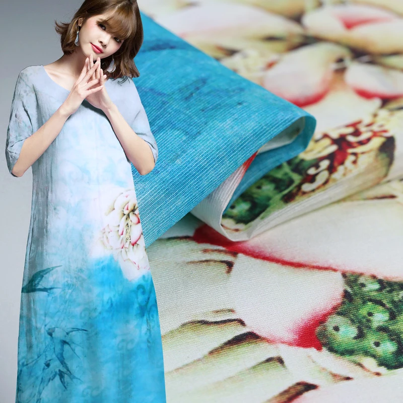 Красный plum цифровой принт Лен ткани платье cheongsam шелковая льняная ткань китайская шелковая ткань белье оптом ткань