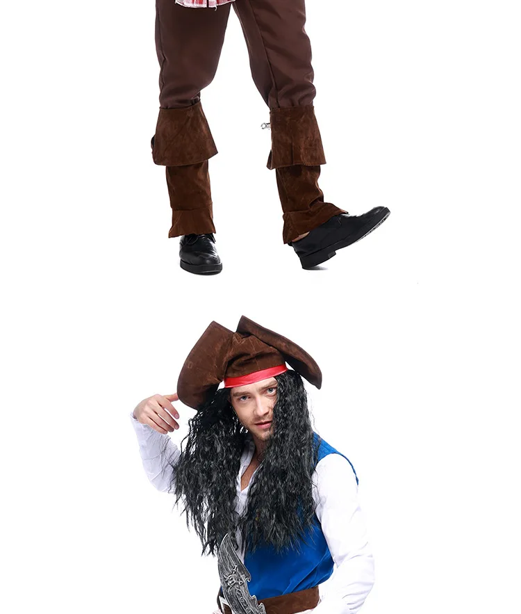 Новый Карибский пиратский костюм для взрослых для мужчин Хэллоуин праздничная одежда ролевые игры необычные косплэй 7 компл