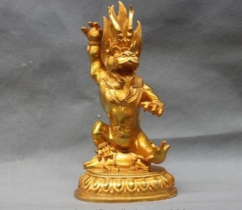 

9"Tibet Buddhist Bronze Copper Gilt Dragon King Punishment Devil Buddha Statue
