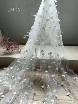 

Free shipping stock 5yards ax84# 6 color feather lovely style net paste 3D flower for wedding party fabric
