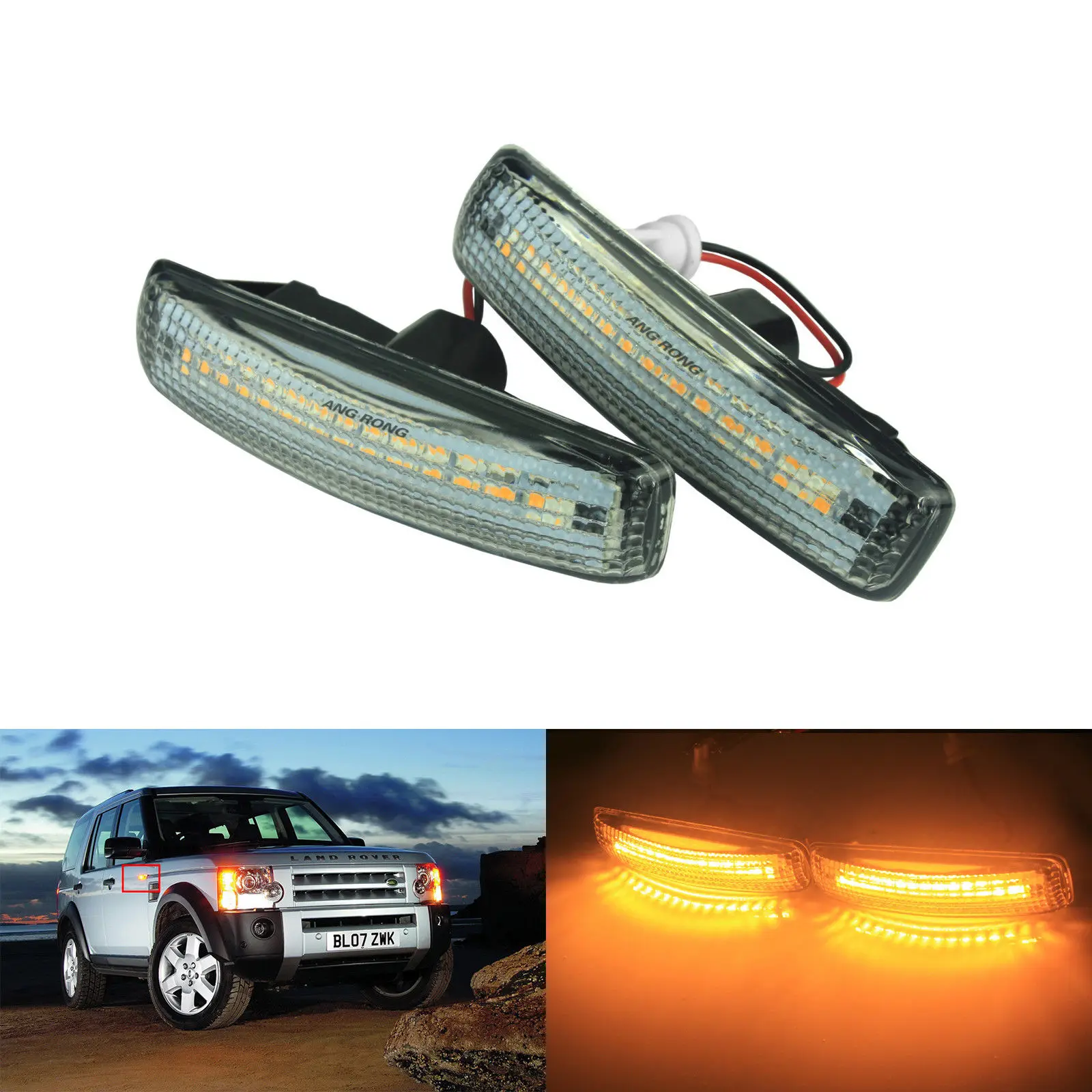 ANGRONG 2x LED Side Indicator Repeater Light For Land Rover Discovery 3&4 Freelander 2 Range