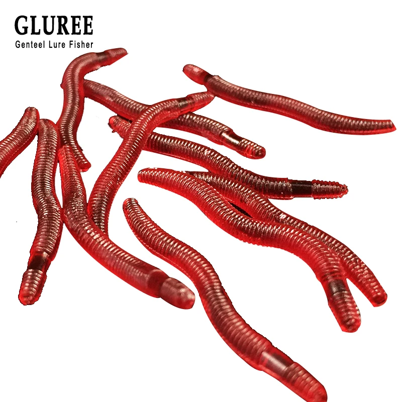 GLUREE 100Pcs/Lot Worms EarthWorm Soft Fishing Lures 3.5cm Red Worm Bait Soft Artificial Baits