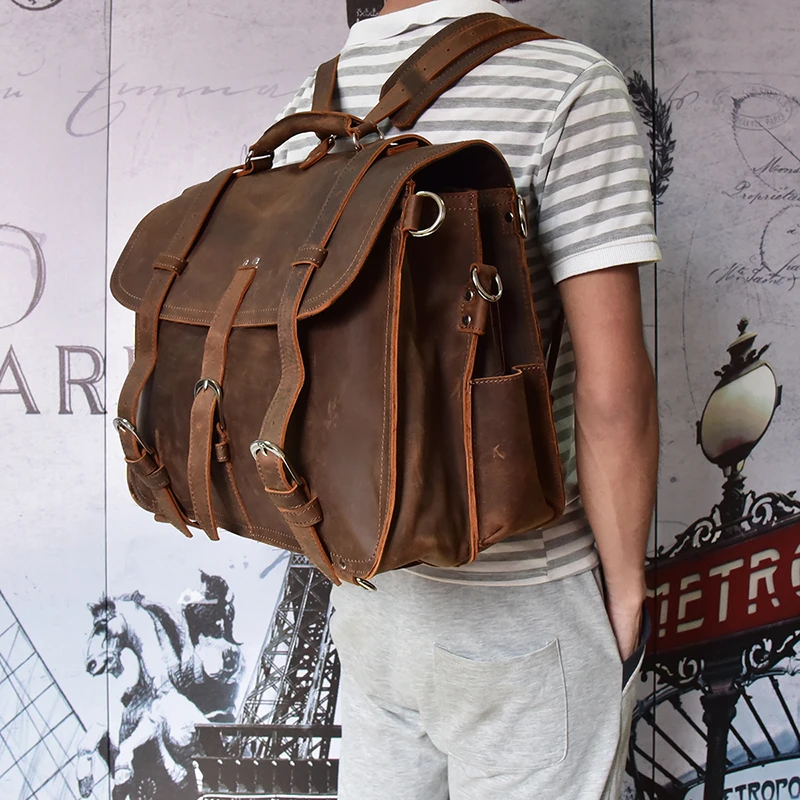 Рюкзак мужской из натуральной кожи прочный для путешествий 18 дюймов|weekend bag|travel