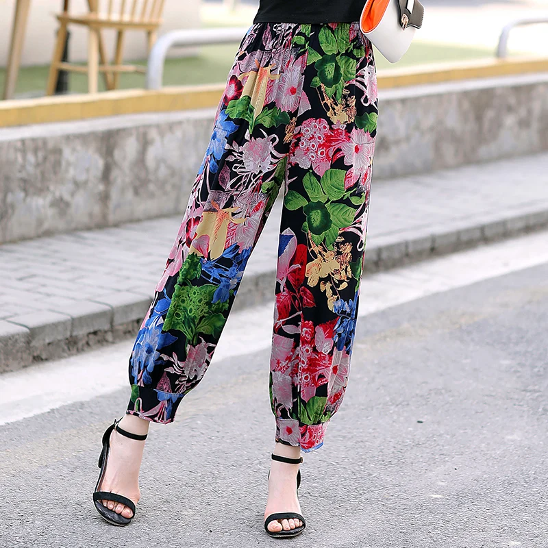 

Summer Beach Harem Pants Women High Waist Casual Bloomers Pantalon Plus Size Print Loose Elastic Waist Trousers Womens Clothing