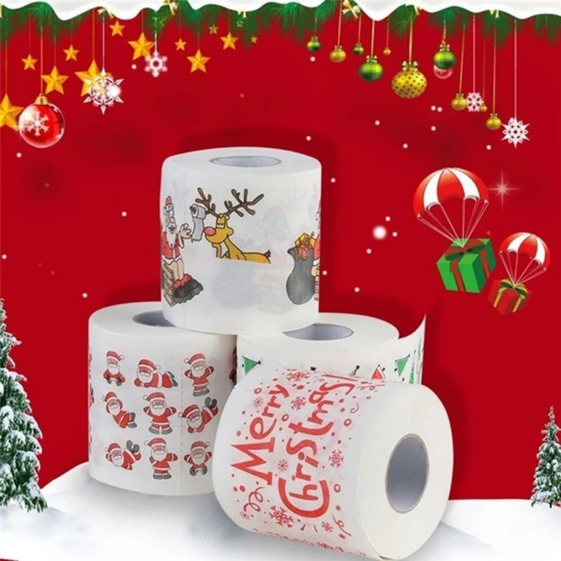 Santa Claus Printed Merry Christmas Toilet Paper 1 Roll Tissue Table Room Decor Christmas Party Ornament DIY Craft Paper