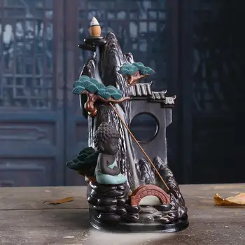 

Classic Temple Style Lofty Mountains And Flowing Water Backflow Incense Burner Smoke Waterfall Incense Holder +10pcs Free Cones