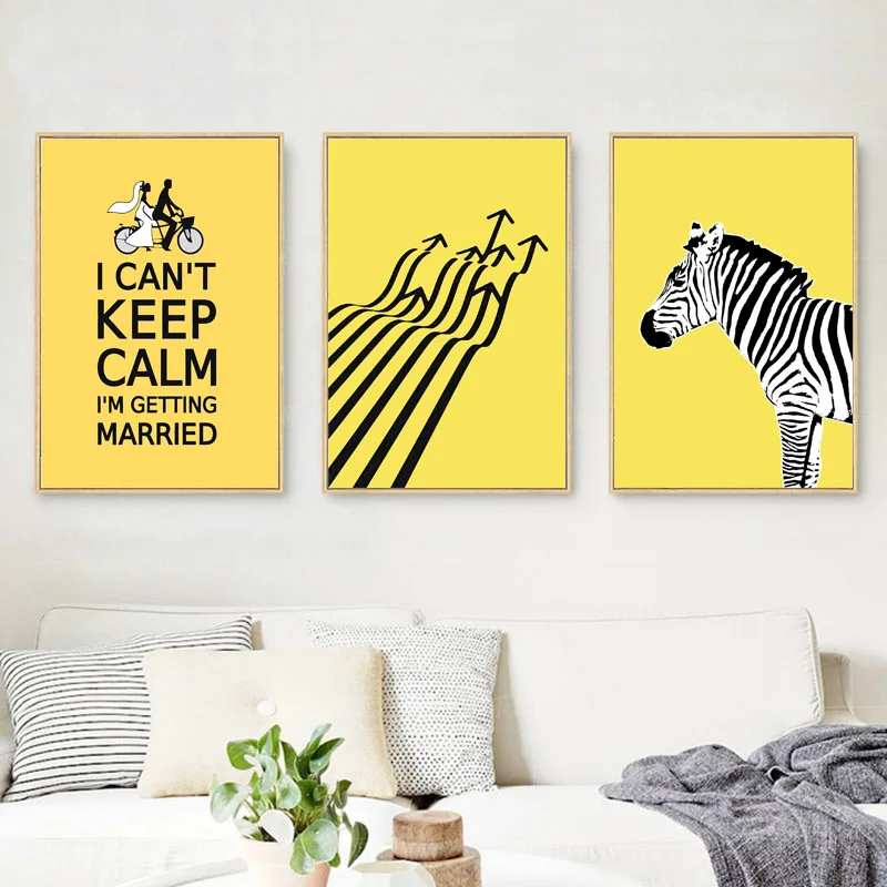 

Nordic Poster Yellow Zebra Canvas Painting Cartoon Poster Lover Pictures And Print Wall Art Abstract Painting Can Be Customized