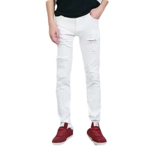 Представляют дизайнер одежды Штаны белый Уничтожено мужские тонкий деним прямые Байкер узкие джинсы мужские рваные джинсы 28-36 MB1615