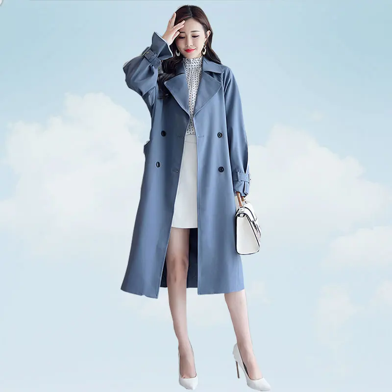 

Women Autumn Long Sleeve Coat 2019 New Double Breasted Long Trench Coat Ladies Pocket Coats Loose Waist is Thin Femme G287