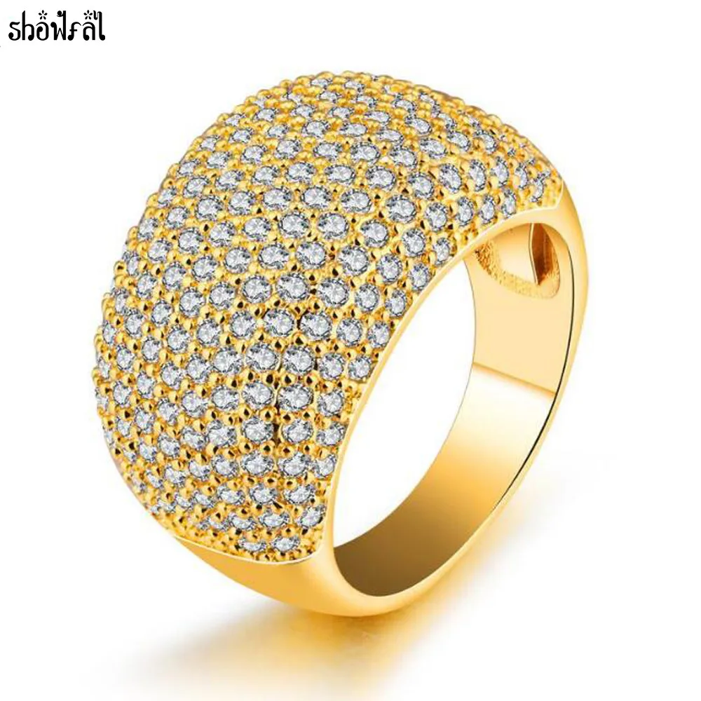 Crystals From Swarovski Fashion Gold Color Wedding Rings for Women Shiny Full Cubic Zirconia