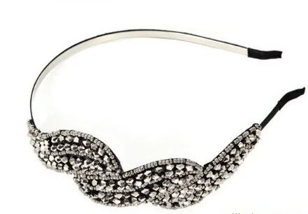 

freeshipping wholesale fashion leaves beads crystal headband hairband black and grey 12pc/lot