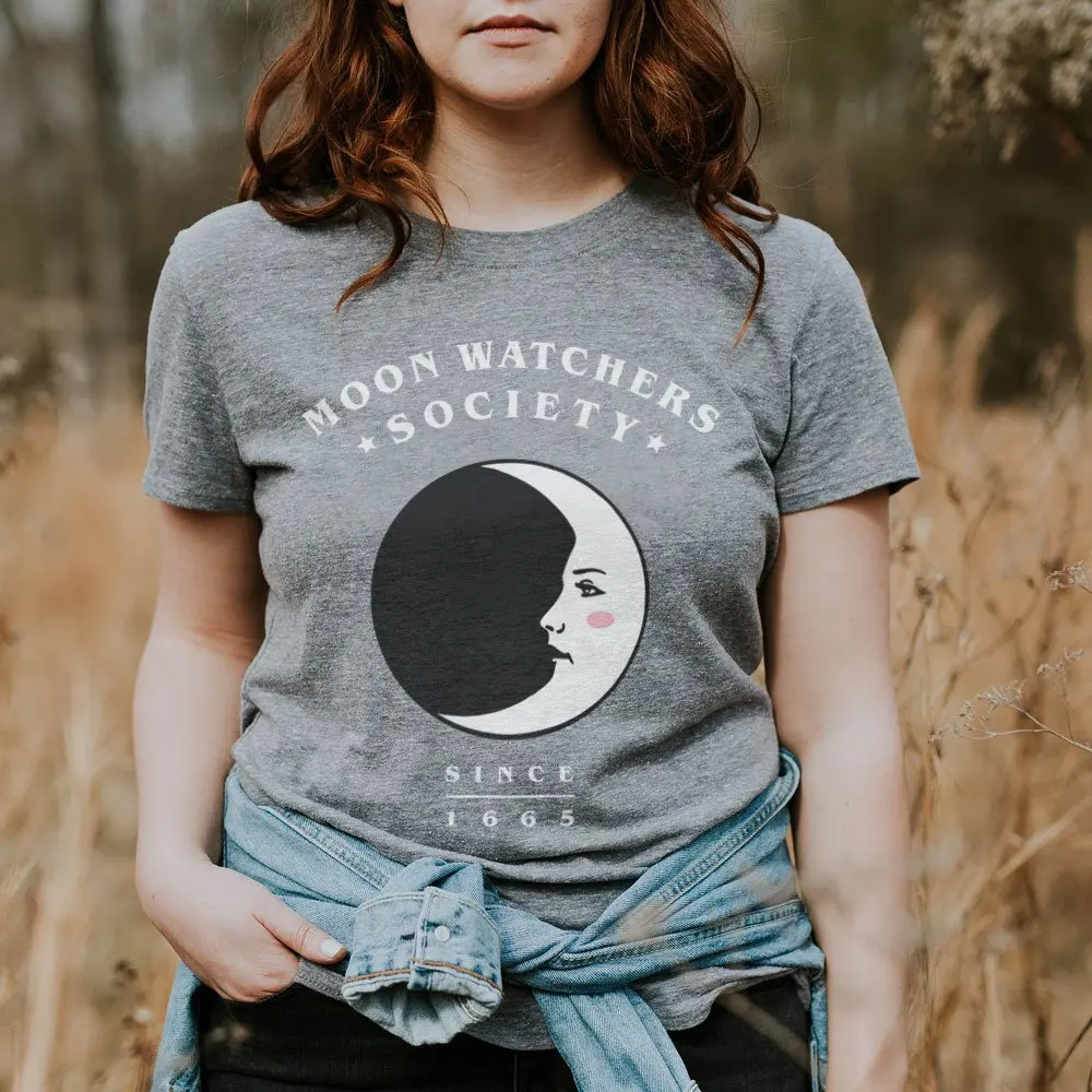 

2018 Funny Moon Watchers Female Tshirts Summer Oversize Graphic Tees Witchy Vintage Clothes Psychic Tarot Mystical tshirt Women