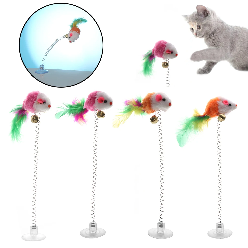 

1Pc Color Random Funny Pet Cat Toys Feather False Mouse Bottom Sucker Playing Toys Pet Seat Scratch Toy for Cat Dog