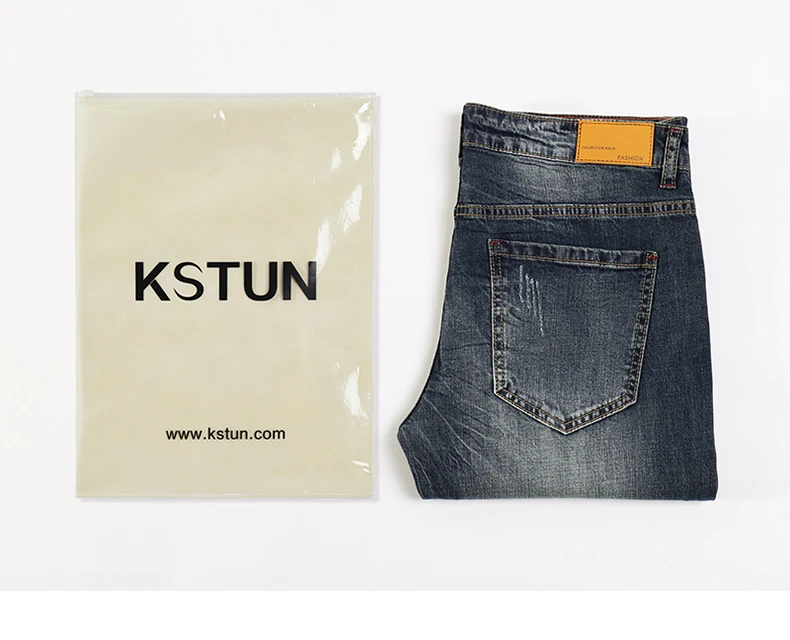 KSTUN Jeans Men Stretch Retro Blue Slim Straight Vintage Spring and Summer Denm Pants Jeans Man