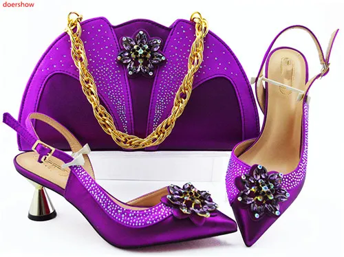 

doershow Fashion Women nice purple Shoes And Bag Set To Match High Quality Italian Shoes With Matching Bags For Party!HLN1-34