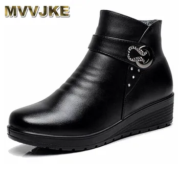 

MVVJKE 2018 Snow boots shoes women Soft leather winter boots women boots warm plush winter shoes Big Size 35-41