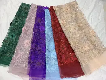 

Gold Line French Mesh Lace Fabric with Sequins 2019 Hot Sale African Tulle Lace Fabric Embroidery Sequins Lace Fabric Wedding