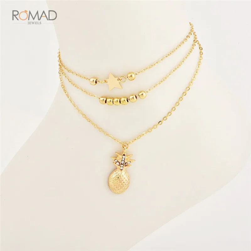 

Romad 2019 New Star Pineapple Beads Pendant Anklet Multi Layer Gold Chain Anklet Set For Women Girl