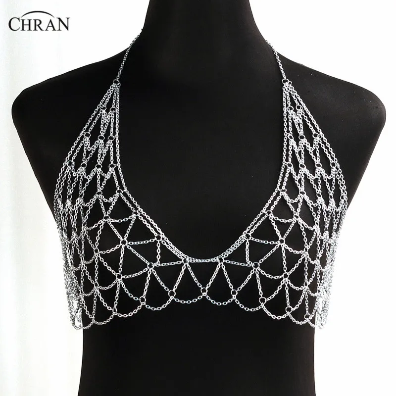 

Chran New Summer Silver Gold Tone Body Chain Bra Slave Harness V Statement Necklace Body Jewelry Women Sexy Accessories DDBC4132