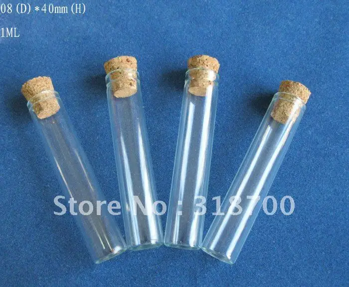 1000/lot 1ml small glass tube with wooden cork, cork vial,cork