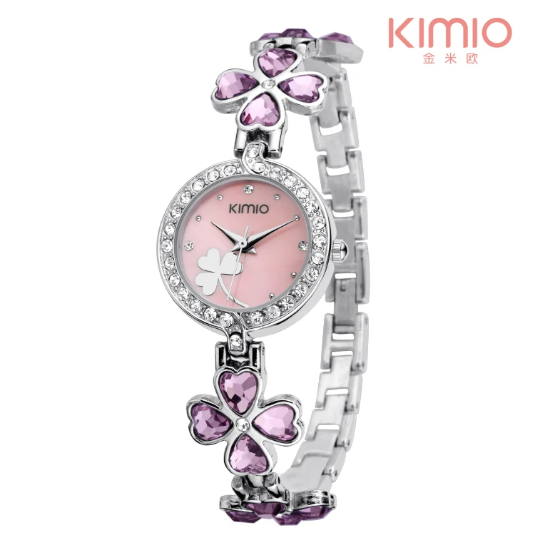 

2017 Real Ladies Watches New Kimio Women Dress Stainless Steel Strap Clover Rhinestone Fashion Quartz Lady Wristwatches
