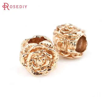 

6PCS 8.5MM 24K Champagne Gold Color Plated Brass Large hole Rose Spacer Beads Bracelet Beads High Quality Jewelry Accessories