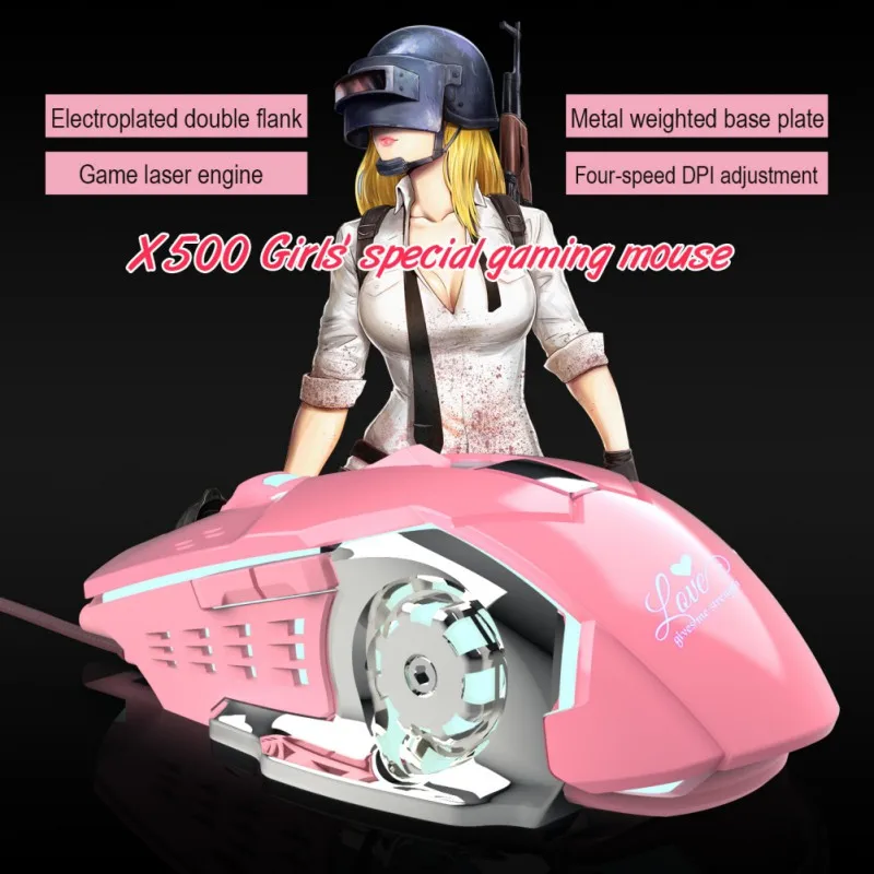 Новый hxsj X500 Проводная Мышь розовый игры Мышь 3200 точек/дюйм белый свет дизайн модные красивые подходит для офиса игры