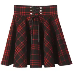 Новинка 2019 г., приталенная красная клетчатая юбка с широкой талией для девочек, юбка с высокой талией