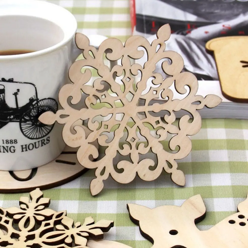 

2PCS Hollow Wooden Snowflake Cup Mat Carved Snowflake Mug Coasters Tableware Holder Placemat Coffee Tea Drinks Cup Mats Pads
