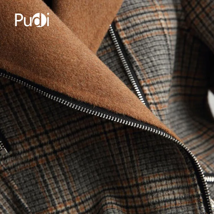 PUDI RO18058 Женская Осенняя зимняя новая короткая клетчатая шерстяная куртка на молнии с карманом дамское длинное стильное пальто с карманом для отдыха