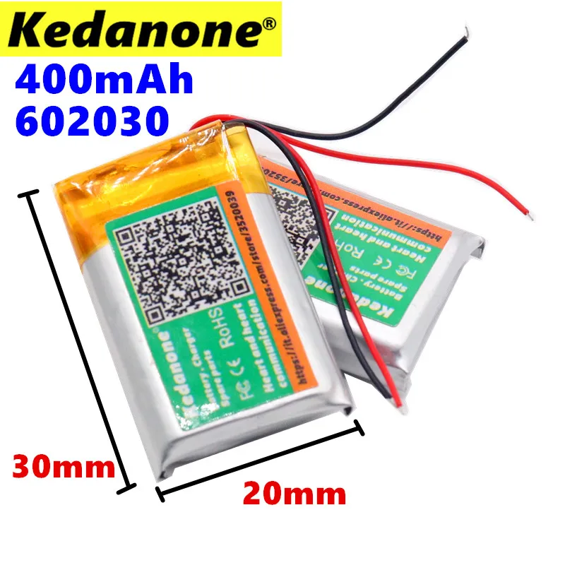 400mAh 3.7V Volt Li Po Ion Lipo Rechargeable Batteries 602030 Lithium Polymer Battery For Smart Watch PSP LED Lamp RC Helicopter |