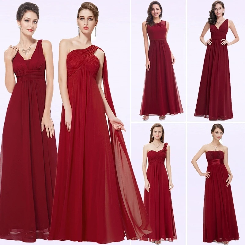 

Elegant Burgundy Long Bridesmaid Dresses A Line V-Neck Women Guest Dress for Wedding Party Ever Pretty Plus Size Gowns