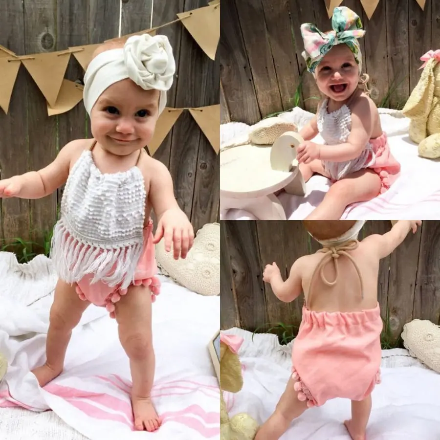 

2016 Newborn Baby Girls Clothes Cute Bebes Toddler Kids Bodysuit 0-24M Infant Baby Body Sleeveless Tassel Bodysuits Clothing