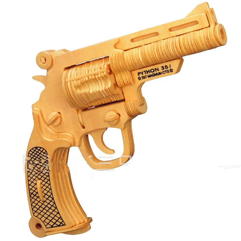 3D Wooden Revolver Gun Army Fans Military Enthusiasts Jigsaw Puzzle Toy For DIY Handmade Puzzles Weapon Educational Wooden Toys