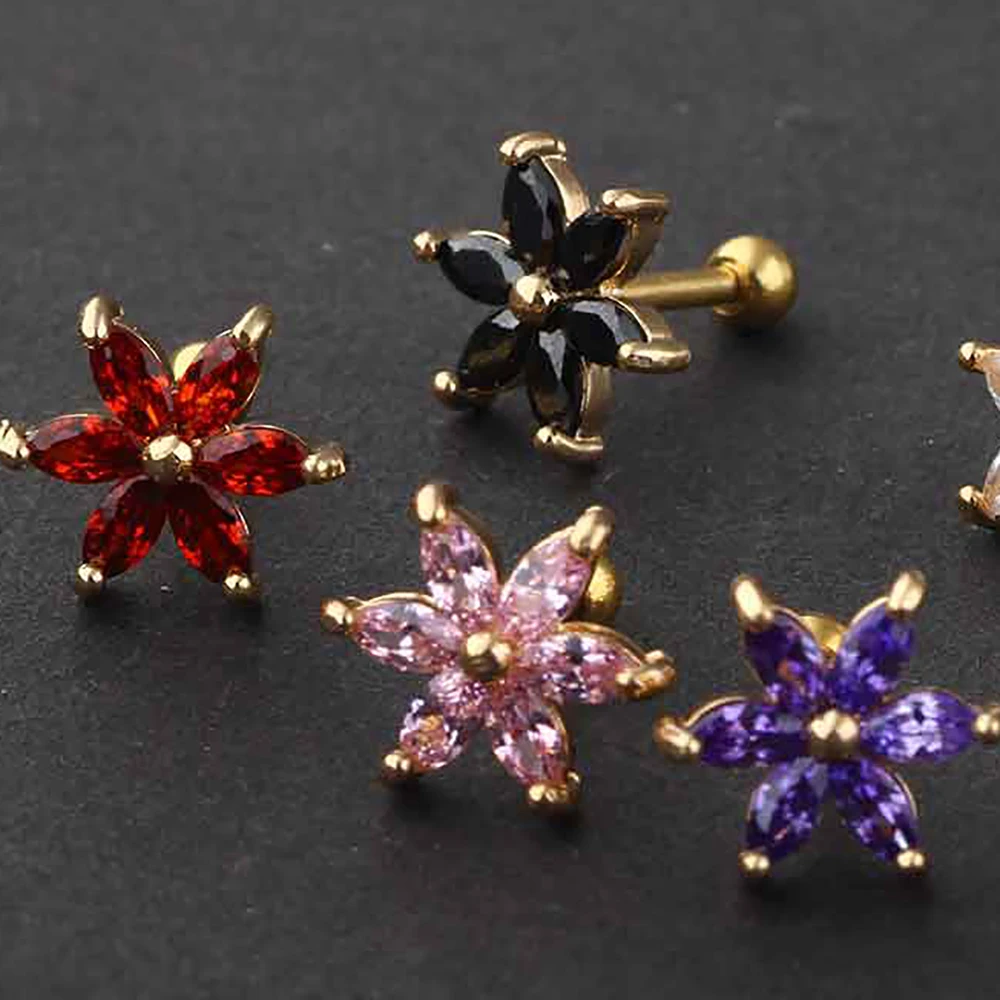 

TIANCIFBYJS 16G Stainless Steel Flower Star Moon Ear Stud Cartilage Helix Earrings Tragus Piercing Body Jewelry 30ps