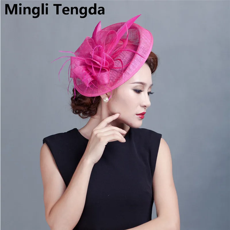 Свадебные аксессуары дамы большой перо Fascinators Шапки Для женщин аксессуары для волос с повязкой на голову для Свадебная вечеринка Mingli Tengda