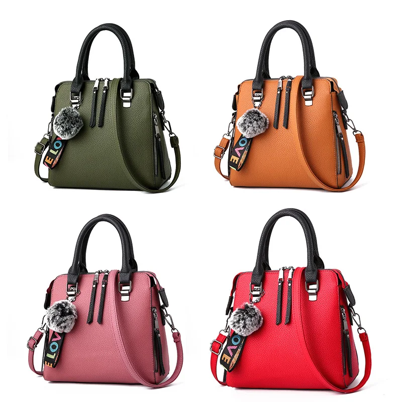  LANLOU PU Leather Women bags Messenger Bag Fur Ball Crossbody Flap Bags Female Shoulder Bag Solid C - 33024084724