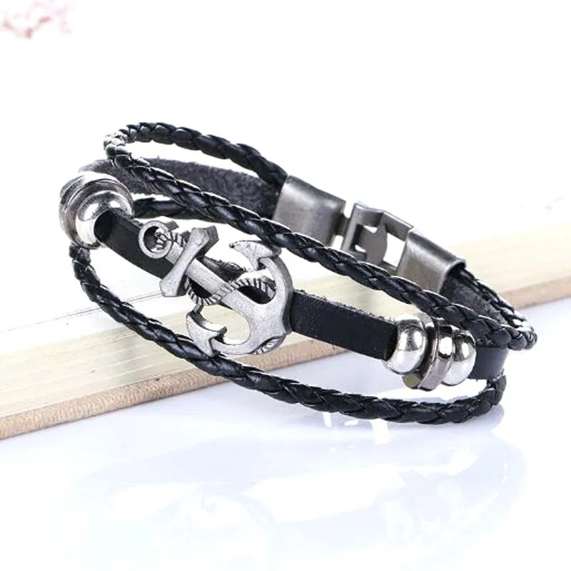 

Europe America Punk Cowhide Alloy Pirate Ships Anchor Hand Catenary Fashion Bracelet For Men Pulsera Hombre Accessories Gift