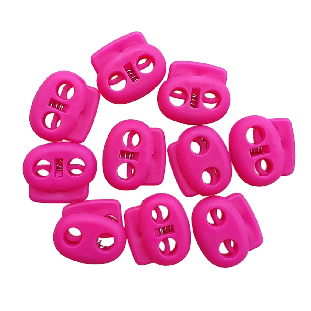 MagiDeal 10pcs Plastic Cord Lock Stoppers Dual Hole Spring Stop Toggle Stopper for Cord Drawstring 5mm Tent Accessories 