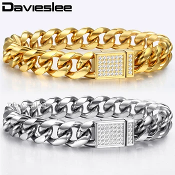 

12mm Curb Cuban Link Cahin Bracelets For Men Boy Gold Silver Color 316L Stainless Steel CZ Magnetic Clasp Bracelet HBM119