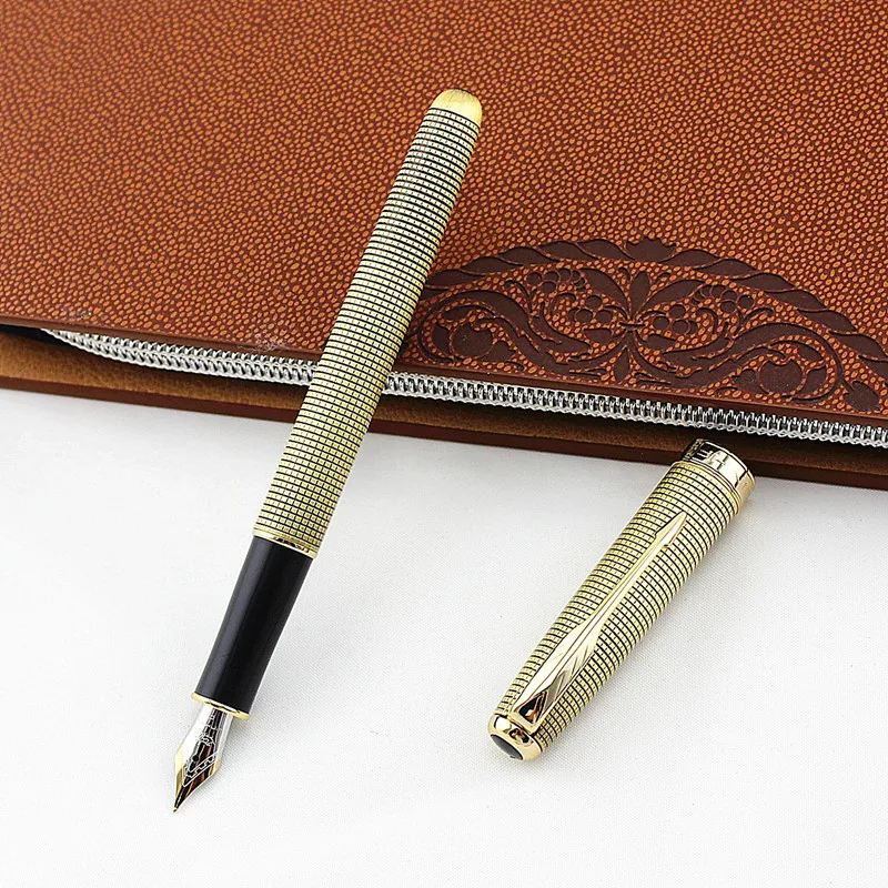 Jinhao 16 модный, серебряный, металлический перьевая ручка, красивый узор в сетку с конвертером, подарочная ручка для офиса, бизнеса, дома, школы